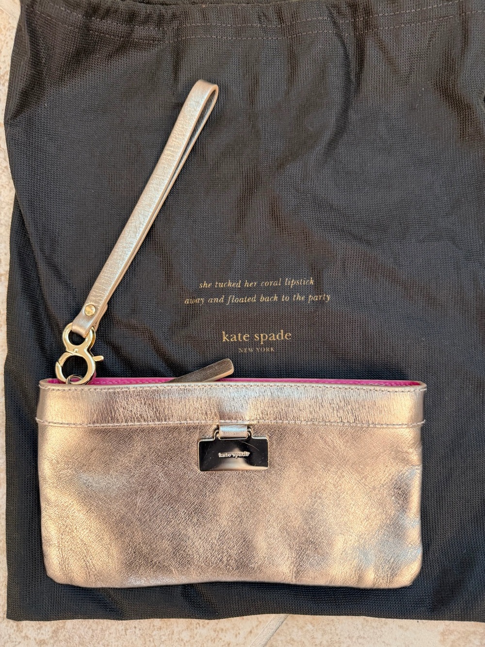 Kate Spade Metallic Silver Leather Wristlet Clutch